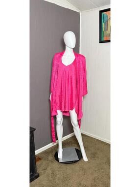 1980’s Hot Pink Nightgown + Peignoir Set XL Slipdress and Dressing Robe by TJW